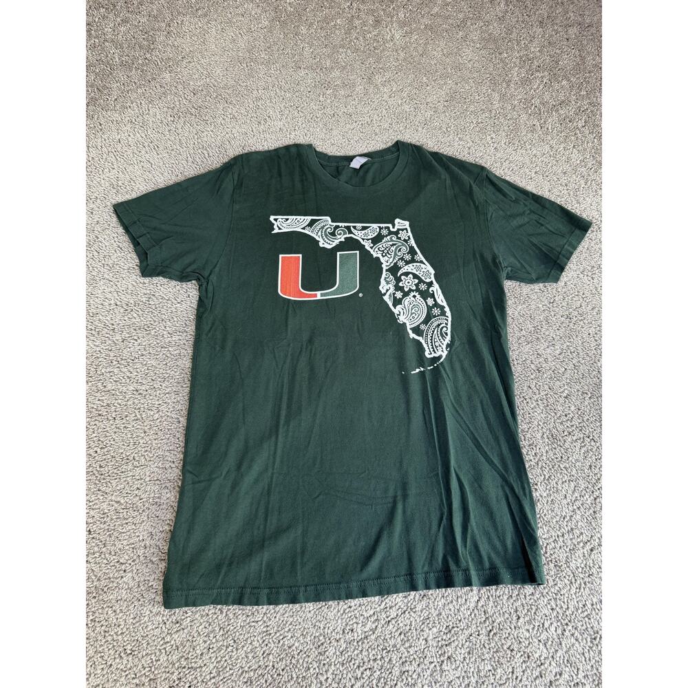 Miami Hurricanes Shirt Mens L Green NCAA Football Paisley Graphic Next Level